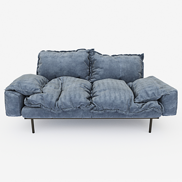  Retro Velvet 2-Seat Sofa: Petrol Blue 3D model image 1 