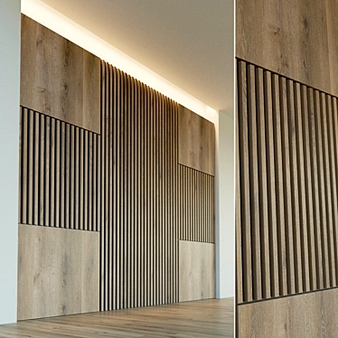 Elegant Wood Wall Panel  High-Resolution Decorative 3D Panel 3D model image 1 