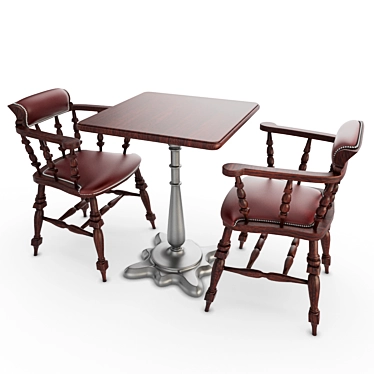 Tradition Wooden Table & Leather Chairs 3D model image 1 