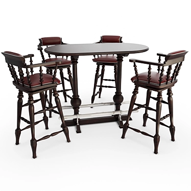 Rustic Wooden Pub Table & Stools 3D model image 1 