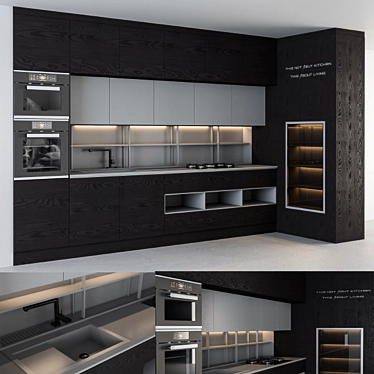 Wood and Gray Modern Kitchen 3D model image 1 