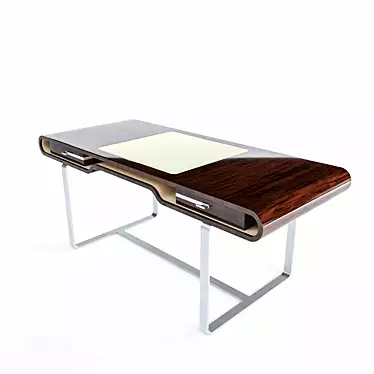 Elegant Shanghai Desk: Ziricotte Wood, Leather Top & Silver Patined Leg 3D model image 1 