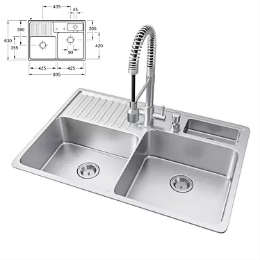 Sleek Natura Sink & Elegant Lux Mixer 3D model image 1 