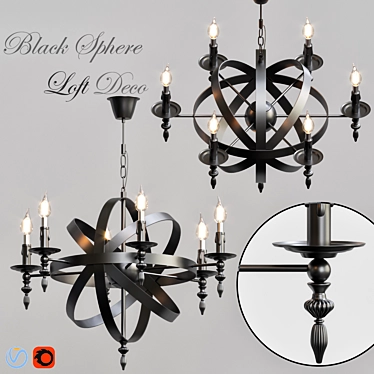 Black Sphere Loft Deco Chandelier 3D model image 1 