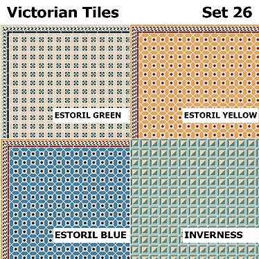 Victorian Tile Set: Estoril Green, Yellow, Blue, & Inverness 3D model image 1 