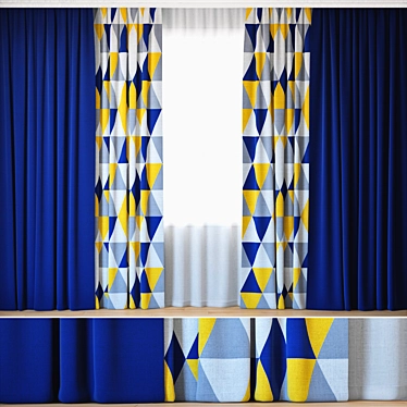 Neat Triangle Printed Curtains with Tulle 3D model image 1 