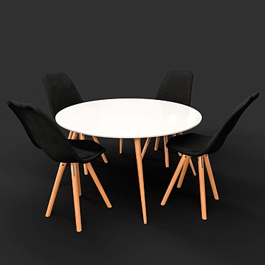 Modern BOVIO Dining Set with Black DAKOTA Chairs 3D model image 1 