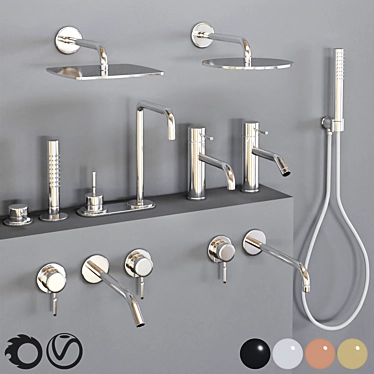 Luxury Bathroom Faucet Set: Gold, Steel, Black Metal, Chrome. 3D model image 1 