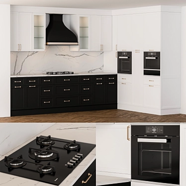 NeoClassic Black & White Kitchen 3D model image 1 