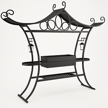 Wrought Iron BBQ Grill with Roof 3D model image 1 