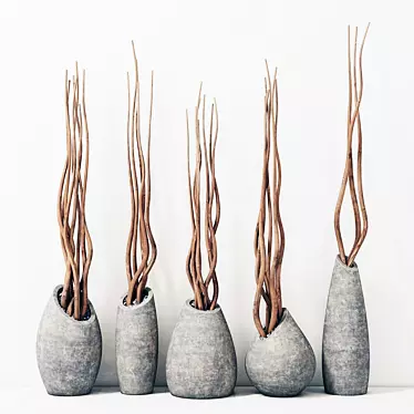Concrete Branch Vases 3D model image 1 