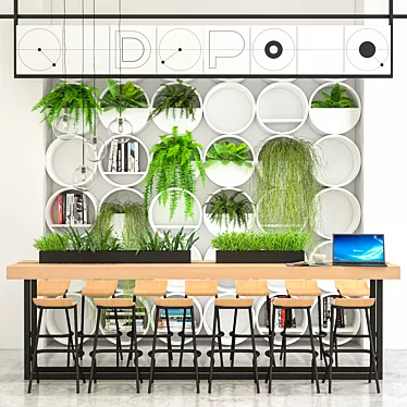 Modern Coffee Shop with Plant Pots 3D model image 1 