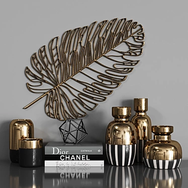 Golden Feather Wall Plaque 3D model image 1 