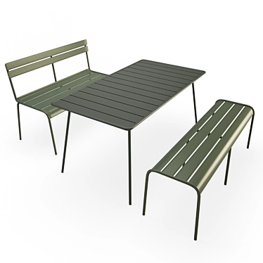 Luxembourg Metallic Table & Bench Set 3D model image 1 
