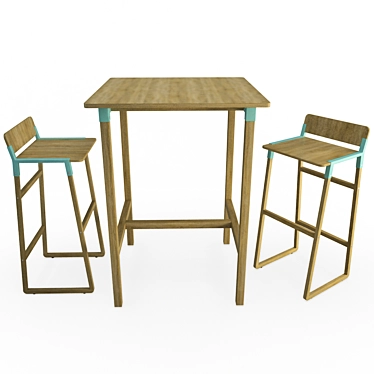 Rustic Wood Table & Stools Set 3D model image 1 