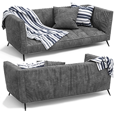 Modern Gray Leather Sofa 3D model image 1 