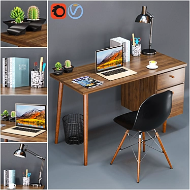 Modern Office Furniture Set: Desk & Chair 3D model image 1 