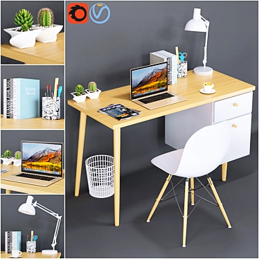 Elegant Office Desk & Chair 3D model image 1 