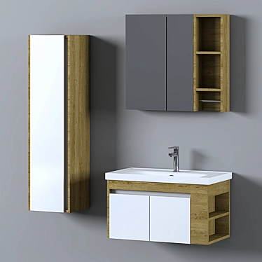 Modern Wood Textured Bathroom Furniture Set 3D model image 1 