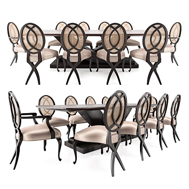 Elegant Table Set with Rattan Chairs 3D model image 1 