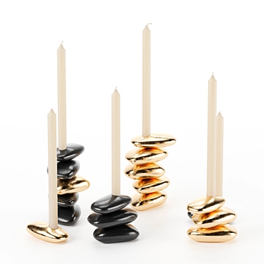 Elegant Stone Candle Holders 3D model image 1 