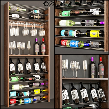 Wine Bottle Display Unit with Glasses 3D model image 1 