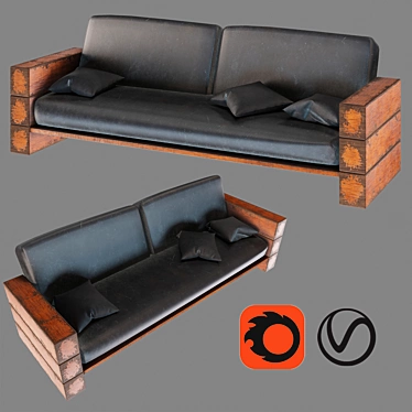 Elegant Wooden & Leather Sofa 3D model image 1 