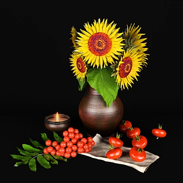 Sunflower and Mountain Ash Decor Set 3D model image 1 