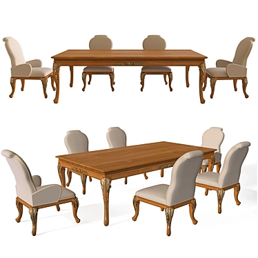 Veneta Sedie Walnut Dining Table & Chairs 3D model image 1 