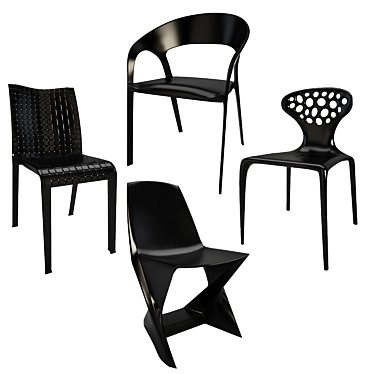 Sleek Black Plastic Chairs 3D model image 1 