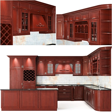 Timeless Contemporary Brown Kitchen Cabinet 3D model image 1 