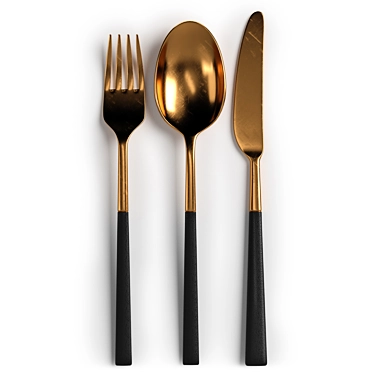 Elegant Gold Black Cutlery Set 3D model image 1 