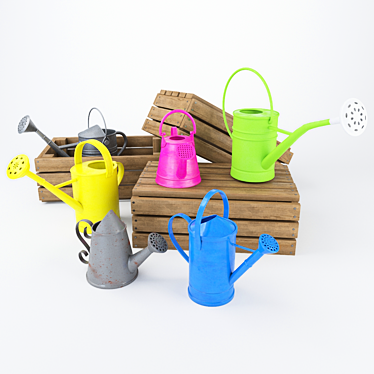 Versatile Set of Textured Watering Cans 3D model image 1 