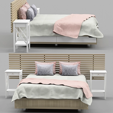 Elegant White Lacquered Wooden Bed 3D model image 1 