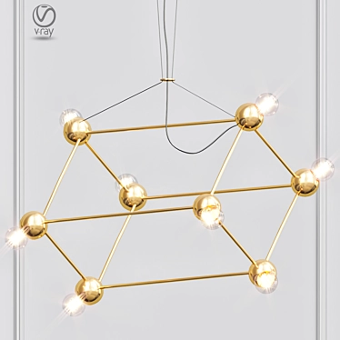 Golden Atom Pendant Chandelier 3D model image 1 