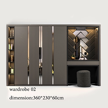 Sleek Wardrobe: 360x230cm | 3Dmax, OBJ, FBX | Texture Included 3D model image 1 