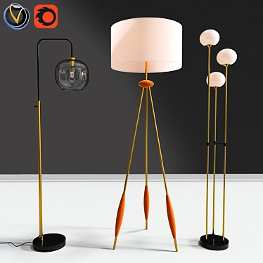 Sleek Floor Lamps Trio: Illuminate with Modern Style 3D model image 1 