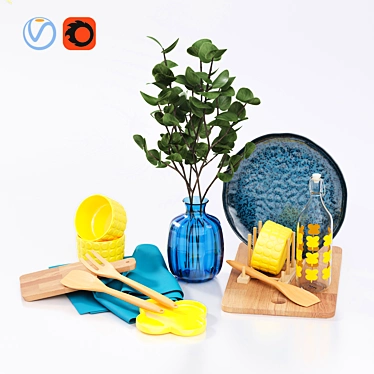 IKEA Summer Set: Artificial Leaf, Serving Dish, Plate Holder, Chopping Boards, Cutlery, Table Runner, Bowl, Dessert 3D model image 1 
