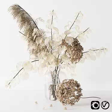 Ethereal Blooms: Lunaria, Pampas Grass & Hydrangea 3D model image 1 