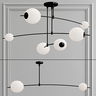 Sleek Black Metal and Glass Chandelier 3D model image 1 