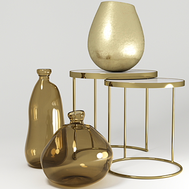 Zara Home Decor Set: Marble Gold Tables, Organic Bottles, Vintage Glass Vase 3D model image 1 