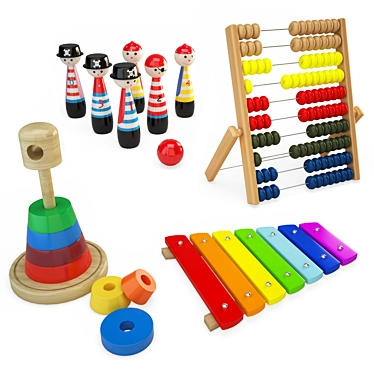 Colorful Wooden Toy Set 3D model image 1 