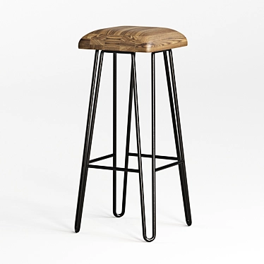 Rustic Wooden Iron Bar Stool 3D model image 1 