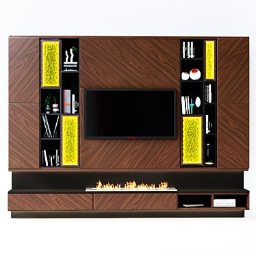 Contemporary Fireplace with Shelves and TV 3D model image 1 