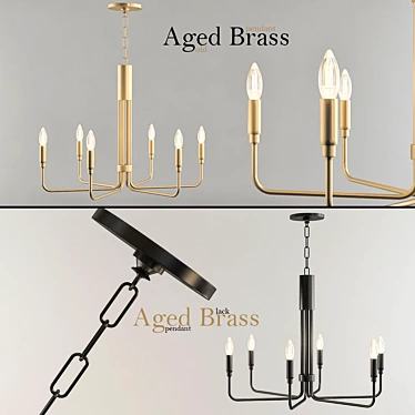 Vintage Brass Pendant Light - Brigitte 3D model image 1 