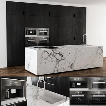 Blackwood Marble Kitchen Island 3D model image 1 