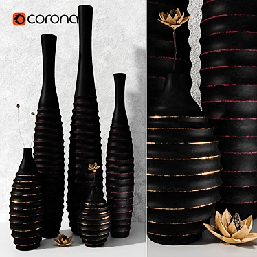 Title: Sleek Black Vases Set 3D model image 1 