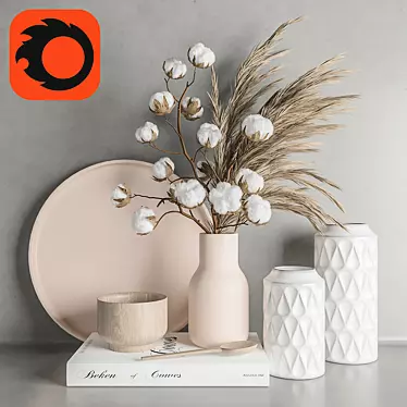 Cotton Bouquet with Vase - Elegant Decor Set 3D model image 1 