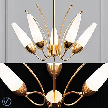 Opulent Opal Brass Chandelier 3D model image 1 