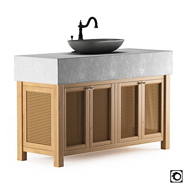 Rustic Wood Wicker Bathroom Vanity 3D model image 1 